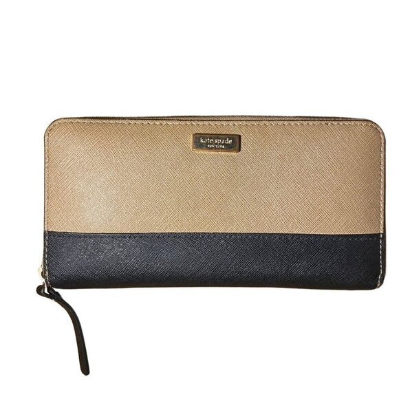 Kate Spade Leather Wallet Women’s Large Brown Black - Picture 1 of 7
